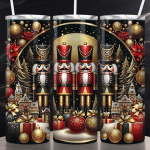 Seamless Nutcracker Christmas PNG + SVG  for 20 oz Skinny Tumbler Wrap Sublimation Design Digital Download  Holiday Red and Gold