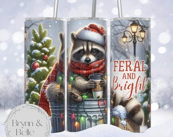 Feral Raccoon Christmas Seamless PNG + SVG  for 20 oz Skinny Tumbler Wrap Sublimation Design Digital Download Cute Raccoon Feral and Bright