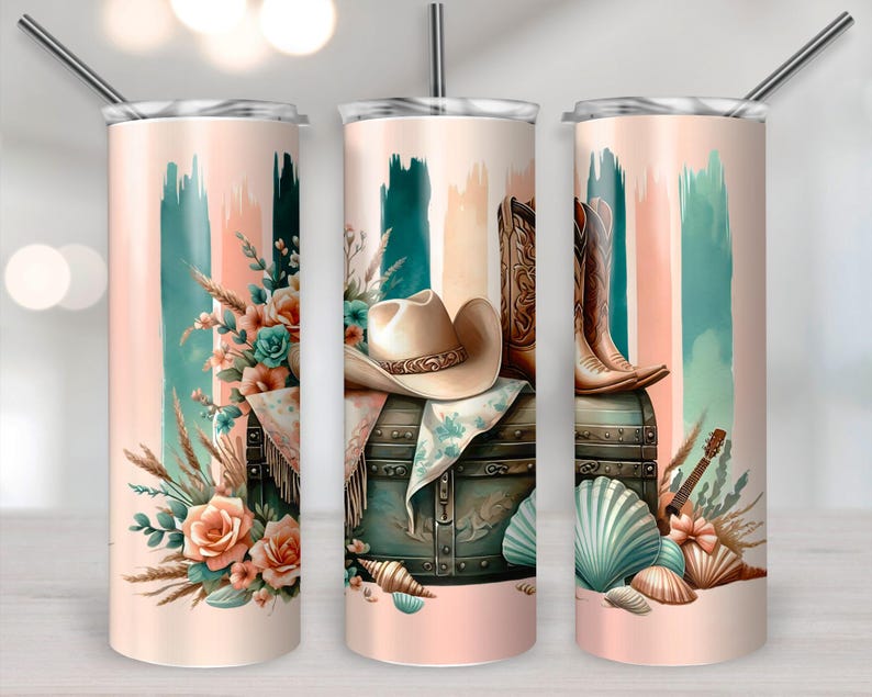 Coastal Cowgirl Seamless PNG + SVG for 20 Oz Skinny Tumbler Wrap ...