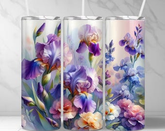 Iris Floral Violet Irises Seamless PNG + SVG  for 20 oz Skinny Tumbler Wrap Sublimation Design Digital Download Bonus 6 Free PNG Purple Iris