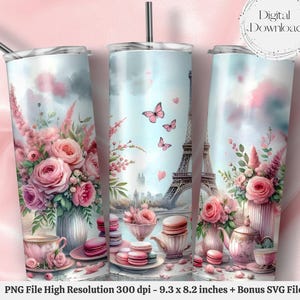 Seamless Paris Eiffel Tower PNG + SVG  for 20 oz Skinny Tumbler Wrap Sublimation Design Digital Download + Bonus 6 Free PNG France Vacation