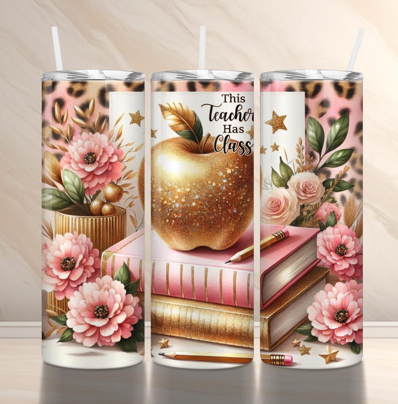 Seamless Teacher Tumbler Wrap PNG + SVG for 20 Oz Skinny Tumbler ...