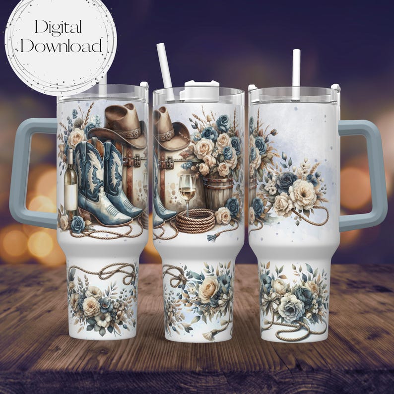 Blue Cowgirl Western Romance 40oz Tumbler Wrap - Tumbler Design ...