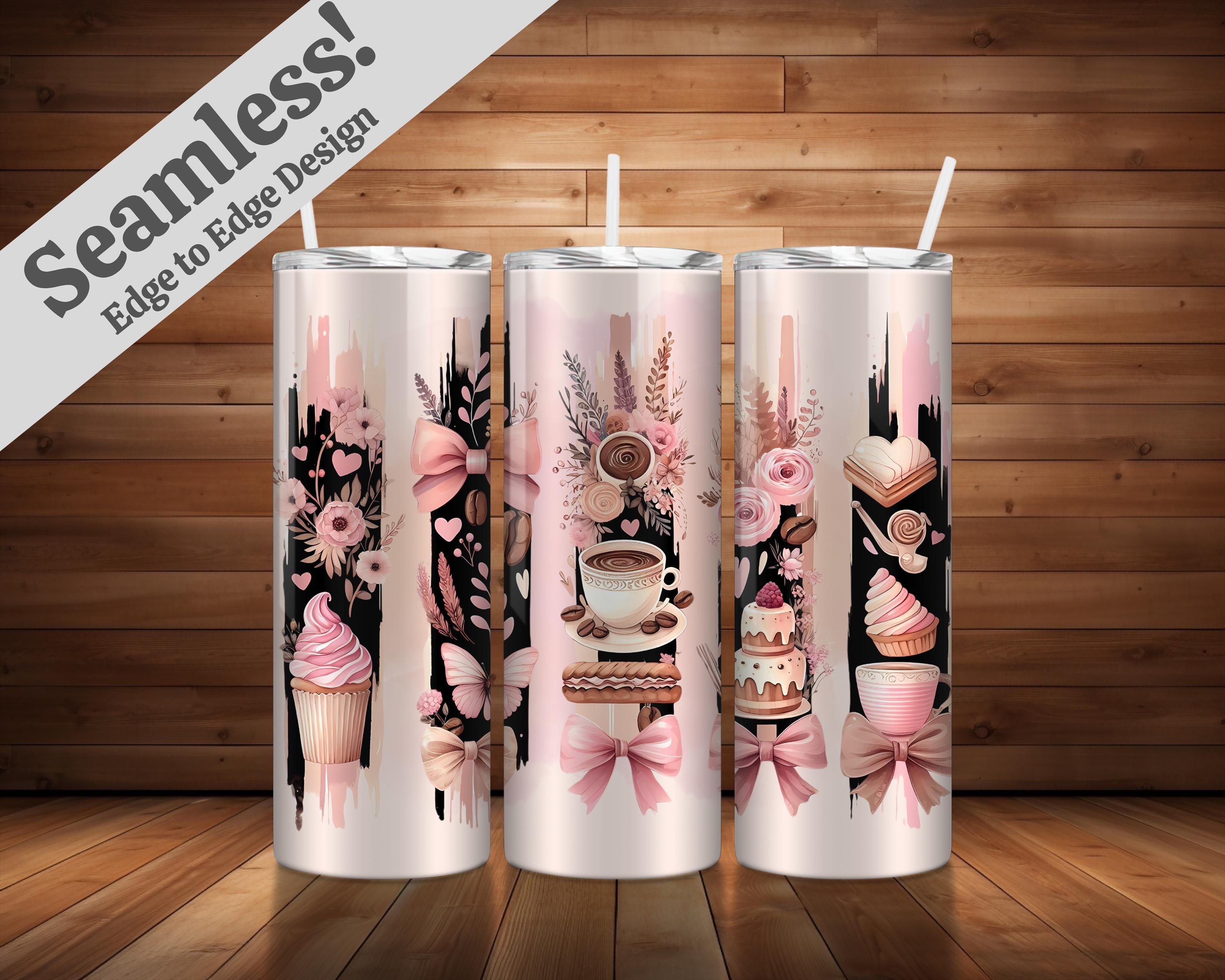 Coffee and Sweets Brushstroke Seamless PNG + SVG 20 Oz Skinny Tumbler ...