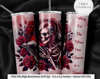 Falling for the Villain Dark Romance PNG + SVG  for 20 oz Skinny Tumbler Wrap Sublimation Design Digital Download + Bonus 6 Free PNG