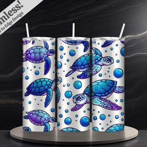 Seamless Sea Turtle PNG + SVG  for 20 oz Skinny Tumbler Wrap Sublimation Design Digital Download + Bonus 6 Free PNG Ocean Life