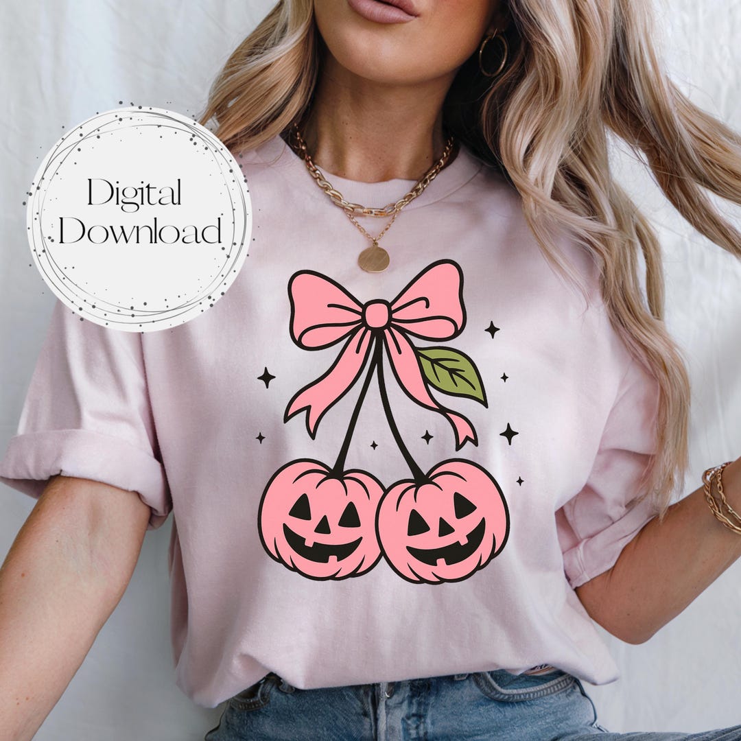 Halloween PNG SVG Pink Cherry Pumpkins With Coquette Bow for ...