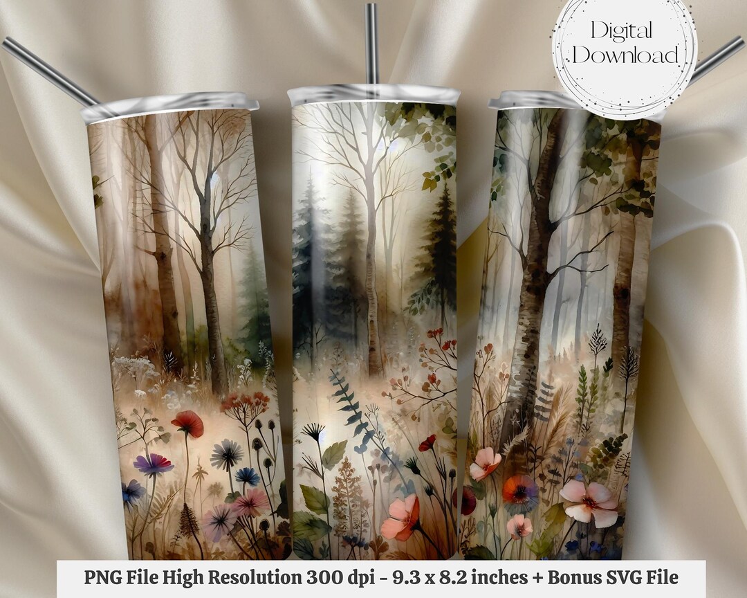 Forest Watercolor PNG + SVG for 20 Oz Skinny Tumbler Wrap Sublimation ...