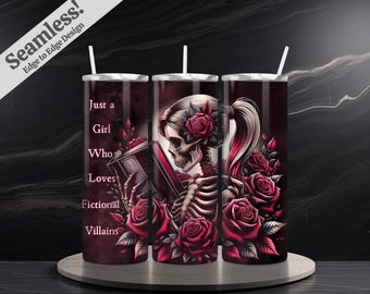 Just a Girl Who Loves Villains Dark Romance PNG + SVG  for 20 oz Skinny Tumbler Wrap Sublimation Design Digital Download + Bonus 6 Free PNG