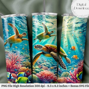 Sea Turtles Seamless PNG + SVG  for 20 oz Skinny Tumbler Wrap Sublimation Design Digital Download + Bonus 6 Free PNG