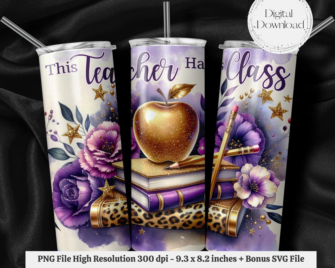 Seamless Teacher Tumbler Wrap PNG + SVG for 20 Oz Skinny Tumbler Wrap ...