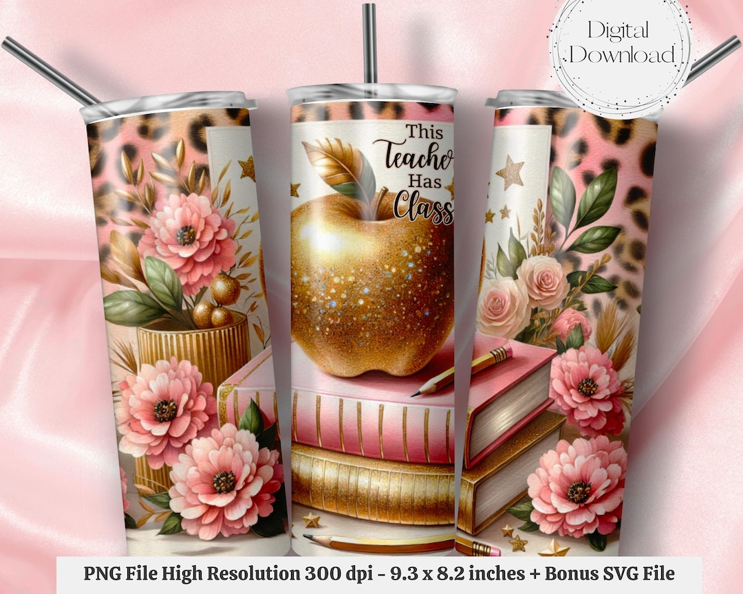 Seamless Teacher Tumbler Wrap PNG + SVG for 20 Oz Skinny Tumbler ...