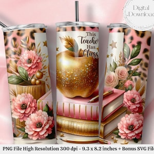 Seamless Teacher Tumbler Wrap PNG + SVG for 20 Oz Skinny Tumbler ...