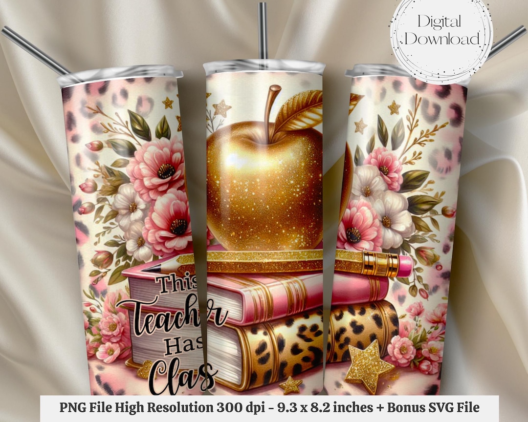 Seamless Teacher Tumbler Wrap PNG + SVG for 20 Oz Skinny Tumbler Wrap ...