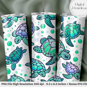 Seamless Sea Turtles PNG + SVG  for 20 oz Skinny Tumbler Wrap Sublimation Design Digital Download + Bonus 6 Free PNG