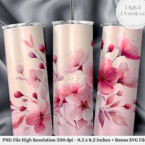 Pink Cherry Blossom Seamless PNG + SVG  for 20 oz Skinny Tumbler Wrap Sublimation Design Digital Download + Bonus 6 Free PNG