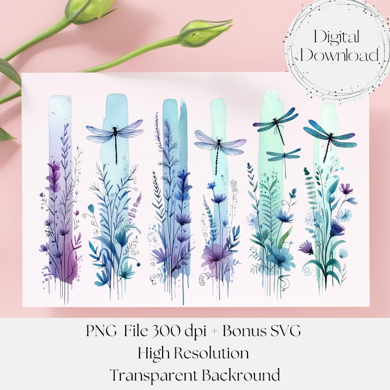 dragonflies png floral watercolor brushstroke png design watercolor dragonfly floral purple teal brushstroke png for shirt png for pillow png for mug brush stroke png svg