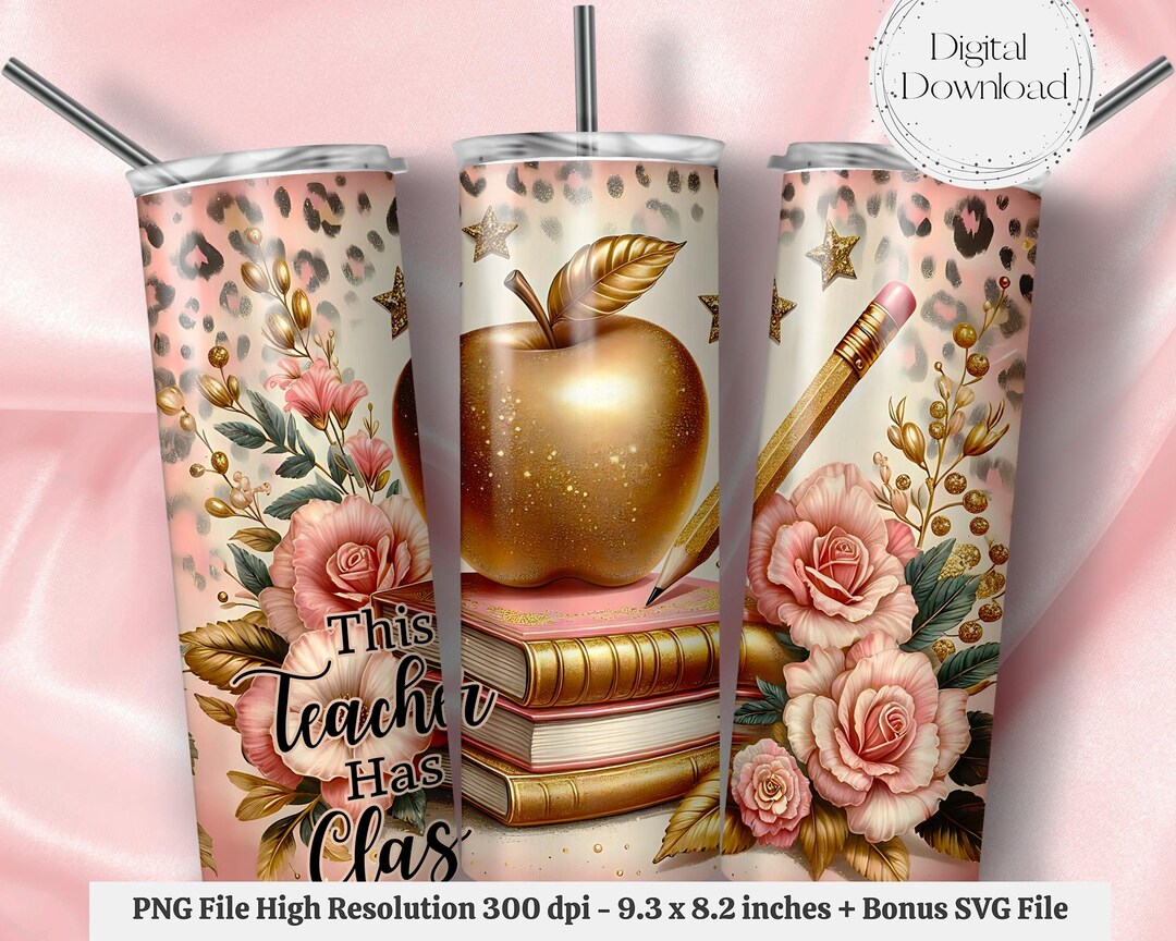 Seamless Teacher Tumbler Wrap PNG + SVG for 20 Oz Skinny Tumbler Wrap ...