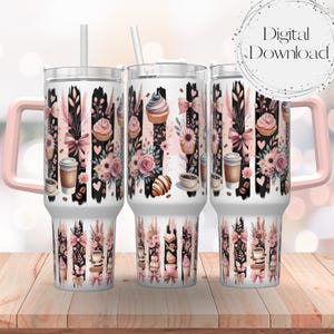 Coquette Coffee and Sweet Treats Brushstroke 40oz Tumbler Wrap - Sublimation Designs Download PNG  Coffee and Pastry Lover