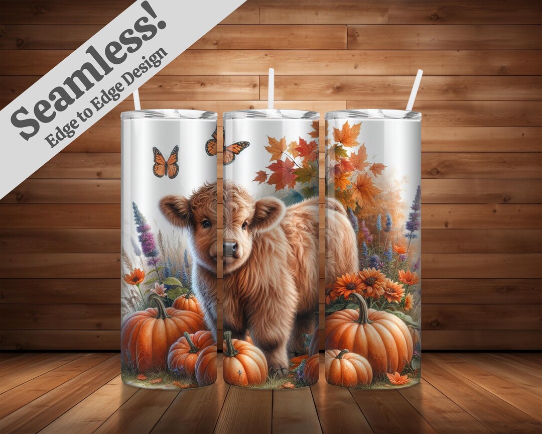 Highland Cow Fall Seamless PNG + SVG for 20 Oz Skinny Tumbler Wrap ...
