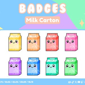 8 Pastel Milk Carton Sub & Bit/Cheer Badges for Twitch/YouTube/Discord | Cute | Kawaii | Boba | Twitch Assets | P2U | Instant Download