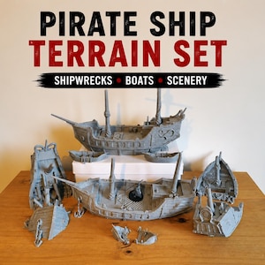 Piratenschiff Gelände-Set | Schiffswrack & Boote Scatter Terrain für 28mm War-Gaming, RPG und Küstengefecht