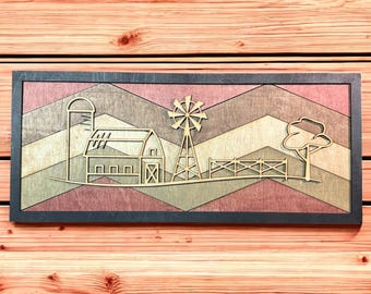 Rustic Farmhouse Windmill & Barn Wall Art: Layered Wood Laser Cut Sign