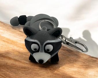 3D Printed Articulating Raccoon Keychain: Woodland Animal Bag Charm