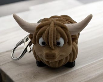 3D Printed Highland Cow Keychain: Scottish Hairy Cow Bag Charm