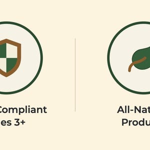 Four circular trust badges for Bose Family Studios: pine tree logo badge reading 'Handmade in Portland, OR,' green-and-cream shield icon for 'CPSC Compliant Ages 3+,' leaf icon for 'All-Natural Products,' and heart icon for 'Made with Love.'
