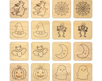 Halloween Wooden Memory Game, Baltic Birch Plywood Tiles, Screen-Free Kids Activity