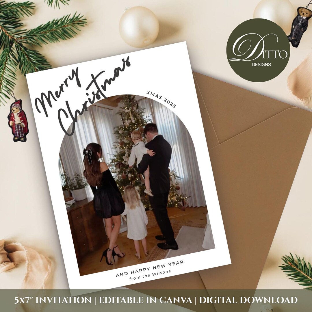 Editable Photo Christmas Card Canva Template Modern Xmas Card Printable ...
