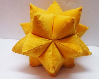golden yellow origami twinkle star pillow-nursery decor - triangle patchwork pillow-velvet cushion-fun pillow -modern home decor pillow