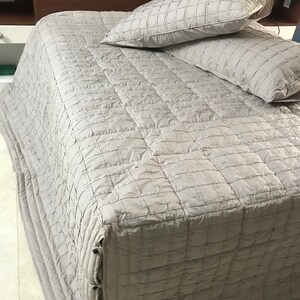 Custom Order King Size Quilt Grey Linen Bedding with Geometric Stitching Apartment Decor Fitted Sheet Set Handmade Unique image 4