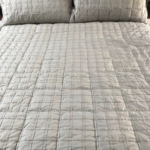 Custom Order King Size Quilt Grey Linen Bedding with Geometric Stitching Apartment Decor Fitted Sheet Set Handmade Unique 96x110 inches