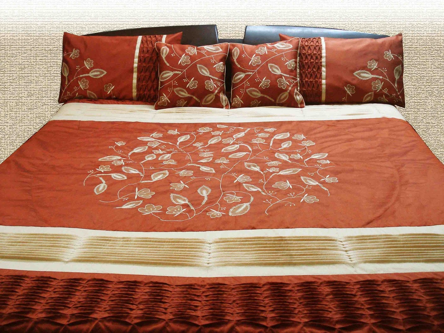 Modern Quilted And Embroidered Duvet Cover In Earthy Rust And Etsy