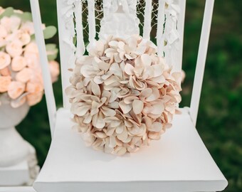 Beige Flower Pillow Pouf: Round Suede Bridal Decor