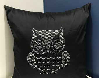 Home Decor Owl Gift,Black Diamond Pillow,Rhinestone Pillow Decorative Throw Pillow,Tribal Decor Boho,Amethyst Crystal Cluster White Grid