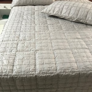Custom Order King Size Quilt Grey Linen Bedding with Geometric Stitching Apartment Decor Fitted Sheet Set Handmade Unique 90x108 inches