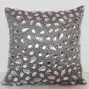 crystal pillow swarovski crystal sparkle grey pillow mom gifthousewarming handmade cushion in size 16x16inches image 3