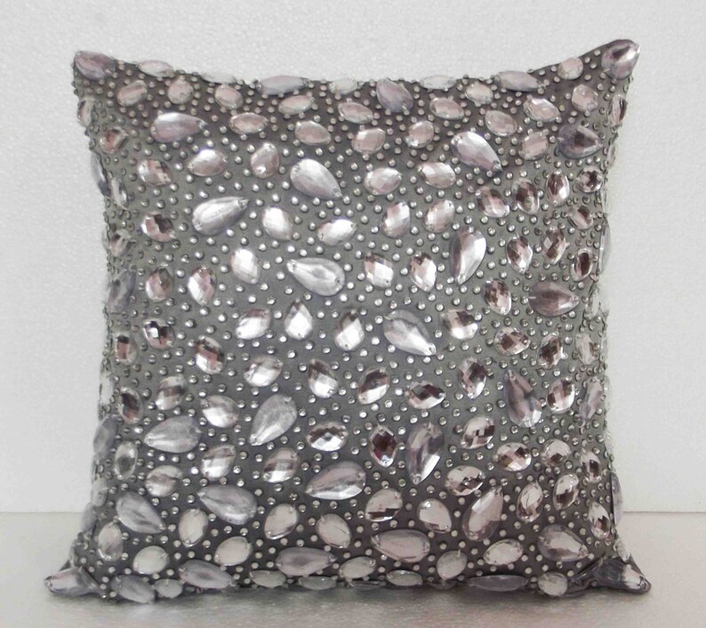 crystal pillow swarovski crystal sparkle grey pillow mom gifthousewarming handmade cushion in size 16x16inches image 3