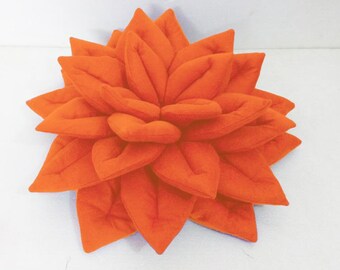 Orange Lotus Shaped Flower Velvet Cushion - 16 Inch Round Handmade Decorative Pillow for Home or Yoga Studio