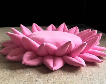 Rose Pink Velvet Lotus Shaped Floor Cushion for Meditation, Yoga and Living Room - Back Pain Relief and Spiritual Gift