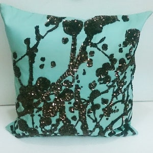 blue and brown sequins pillow;abstract contemperary pillow;home deco;accent pillow;bed pillow;decorative pillow;modern cushusion;art pillow