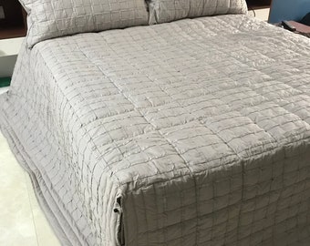 Custom Order King Size Quilt - Grey Linen Bedding with Geometric Stitching - Apartment Decor - Fitted Sheet Set - Handmade - Unique