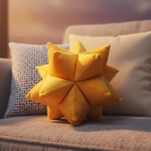 Golden Yellow Velvet Star Pillow: Origami Nursery Decor