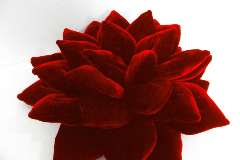 pouf-decorative red Lotus flower velvet pillow-flower pillow-home decor-16x16-throw pillow-meditation pillow accent pillow-wedding pillow image 1