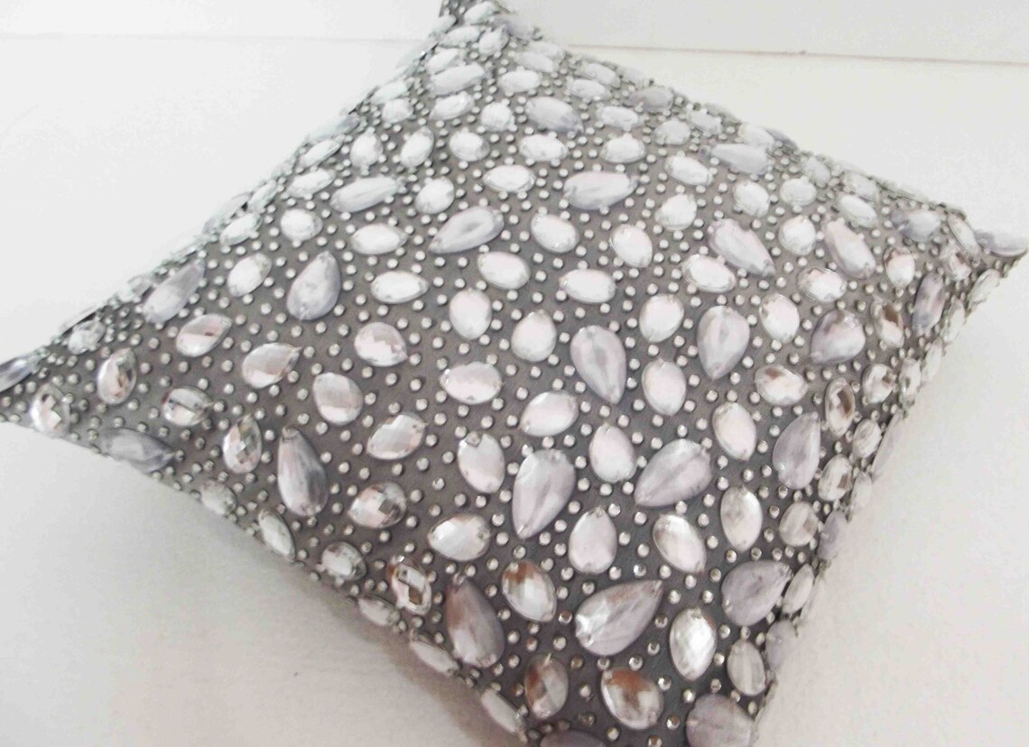 Crystal pillow swarovski crystal sparkle grey pillow Etsy