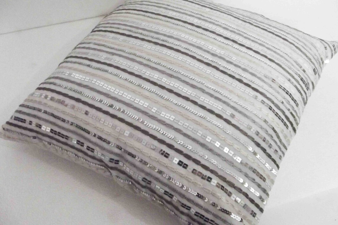 White Pillow Sequin Pillow Sequin Throw Pillow Decorative Etsy