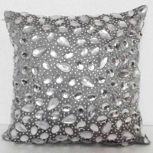 crystal pillow swarovski crystal sparkle grey pillow mom gifthousewarming handmade cushion in size 16x16inches image 1